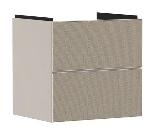 Waschtischunterschrank in Sandbeige von Hansgrohe mit zwei Schubkästen, geeignet für die Montage unter einem Waschtisch.